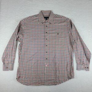 Scott Barber Shirt Mens XL Blue Brown‎ Red Orange Check Cotton Dress Button Down